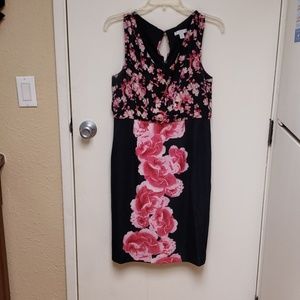 Black and pink floral sleeveless dress